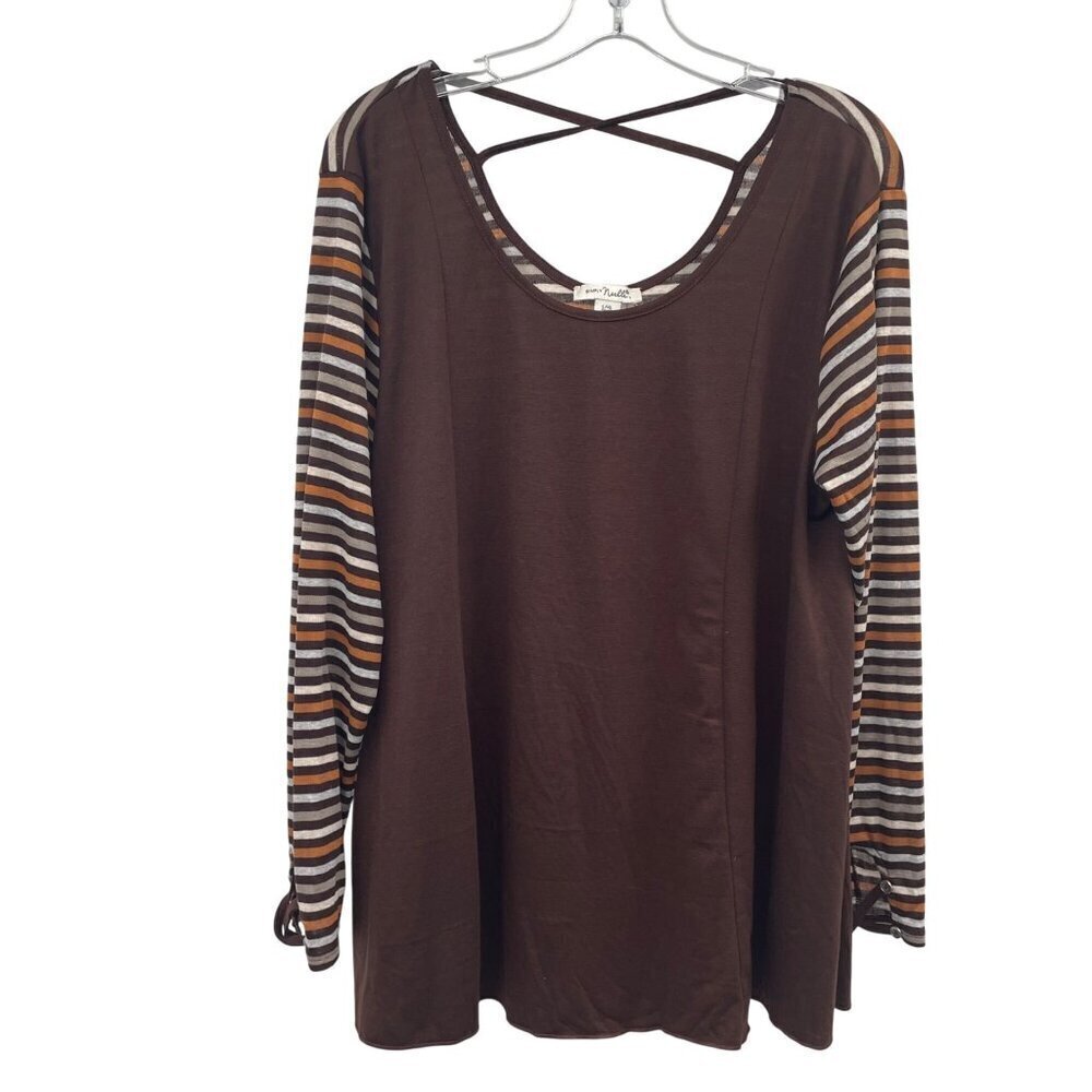 Simply Noelle Womens Striped Top Long Sleeve Brown/Multi Size L/XL
